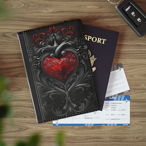 Funda de pasaporte gótica, billetera de pasaporte con forma de corazón gótico, porta pasaporte, lindo porta pasaporte gótico pastel, regalos de viaje góticos