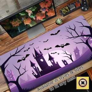 Purple goth Desk Mat Forest Mousepad Witchy, Cute witch Small, Dark Bats moonlight gothic Lo Fi, large xxl gaming deskmat mouse pads xl