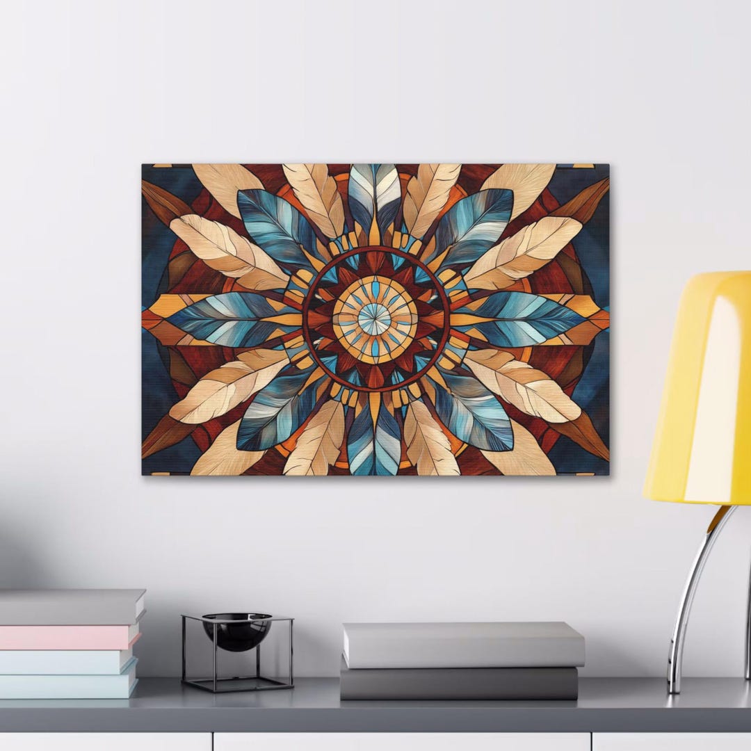 Native American Inspired Feather Mandala Art Print Canvas Wall Art - 4 ...