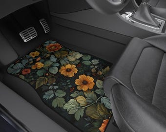 Cottagecore Automatten-Set im alten Stil | Vintage botanisches Design, Autozubehör, Geschenk für Autoliebhaber, Autoinnenraum