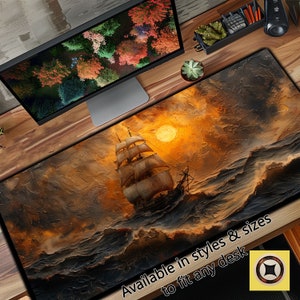 Tappetino per mouse rustico decorativo, tappetino per mouse con nave pirata, tappetino per mouse da gioco, tappetino da scrivania extra large, tappetino da scrivania oversize, tappetino per mouse XL, regalo per gamer