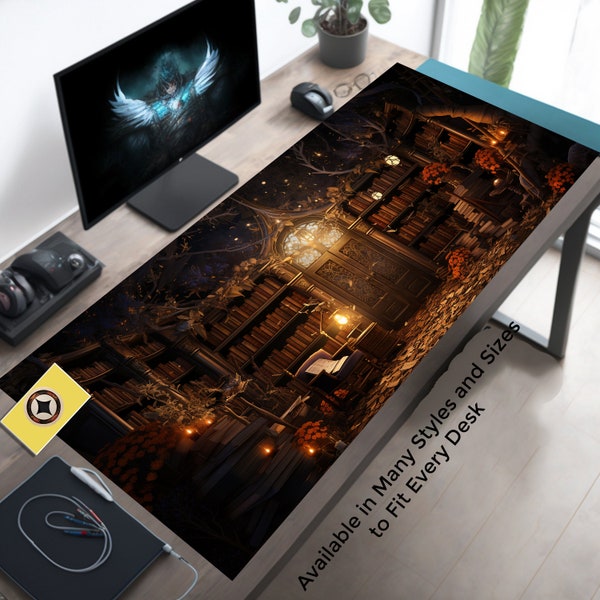 Tapis de bureau Dark Academia, tapis de souris Witchy, tapis de bibliothèque enchanté, tapis de bureau pour gaming, tapis d'ordinateur portable, clavier mystique