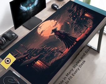 Samurai Desk Mat: Post-Apocalyptic Japanese Moonlight Desk Pad