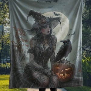 Gothic Gray Witch Throw Blanket - Full Size Blanket - Gothic Witch Blanket - Witchy Home Decor - Halloween Blanket - Gift for Her
