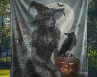 Gothic Gray Witch Throw Blanket - Full Size Blanket - Gothic Witch Blanket - Witchy Home Decor - Halloween Blanket - Gift for Her