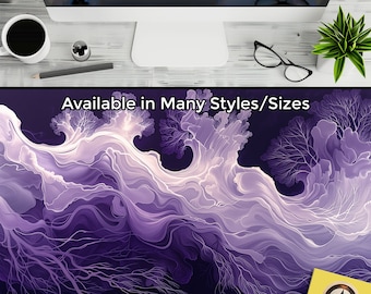 Purple Desk Pad, Gaming Playmat in Violet with Tendrils, Game Table Decor, Aesthetic Desk Mat, Abstract Office Decor, Work Deskmat XL