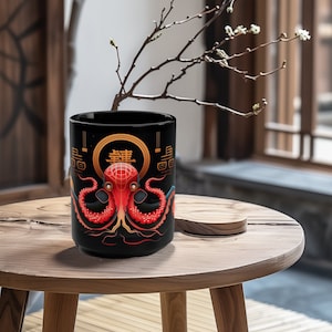 Tazza di polpo giapponese, tazza da caffè da 15 once, tazza di vita oceanica, tazza di polpo, arredamento di polpo, tazza di vita marina