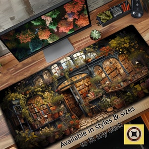 Gemütliche Schreibtischmatte für Buchliebhaber, Süße Schreibtisch Deko, nostalgisches Büro Accessoire, Pflanzen Mauspad, Bücherwurm Mousepad, XL Schreibtischmatte XXL