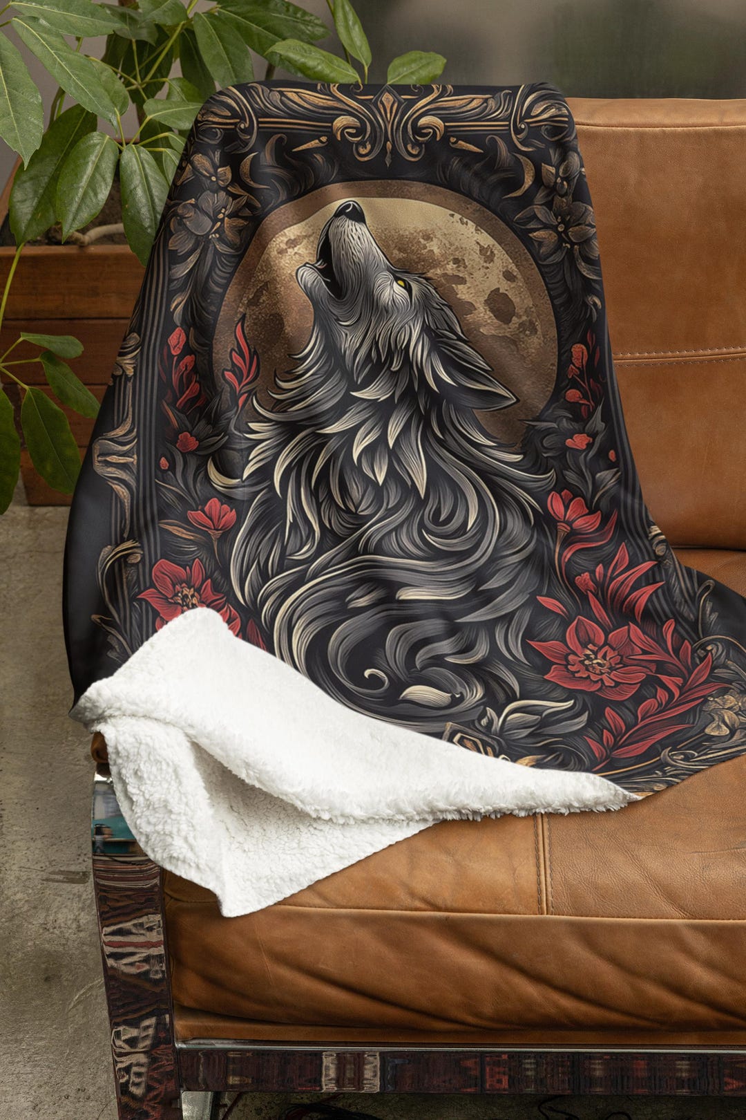 Gray Wolf Howling at Moon Sherpa Fleece Blanket, Cozy Blanket for Home ...