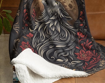 Gray Wolf Howling at Moon Sherpa Fleece Blanket, Cozy Blanket for Home Decor, Comfortable Throw Blanket, Unique Wolf Blanket