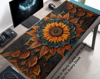 Dark Cottagecore Sunflower Art Desk Mat Mousepad XL, Aesthetic Mouse Pad XXL, Extended Desk Pad, Oversized Deskmat, Cute Desk Decor