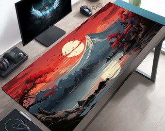 Pleine lune de minuit, décoration de bureau de jeu japonais Mont Fuji, grand tapis de bureau, tapis de souris long, tapis de souris japon, bureau Lofi esthétique XL XXL grand