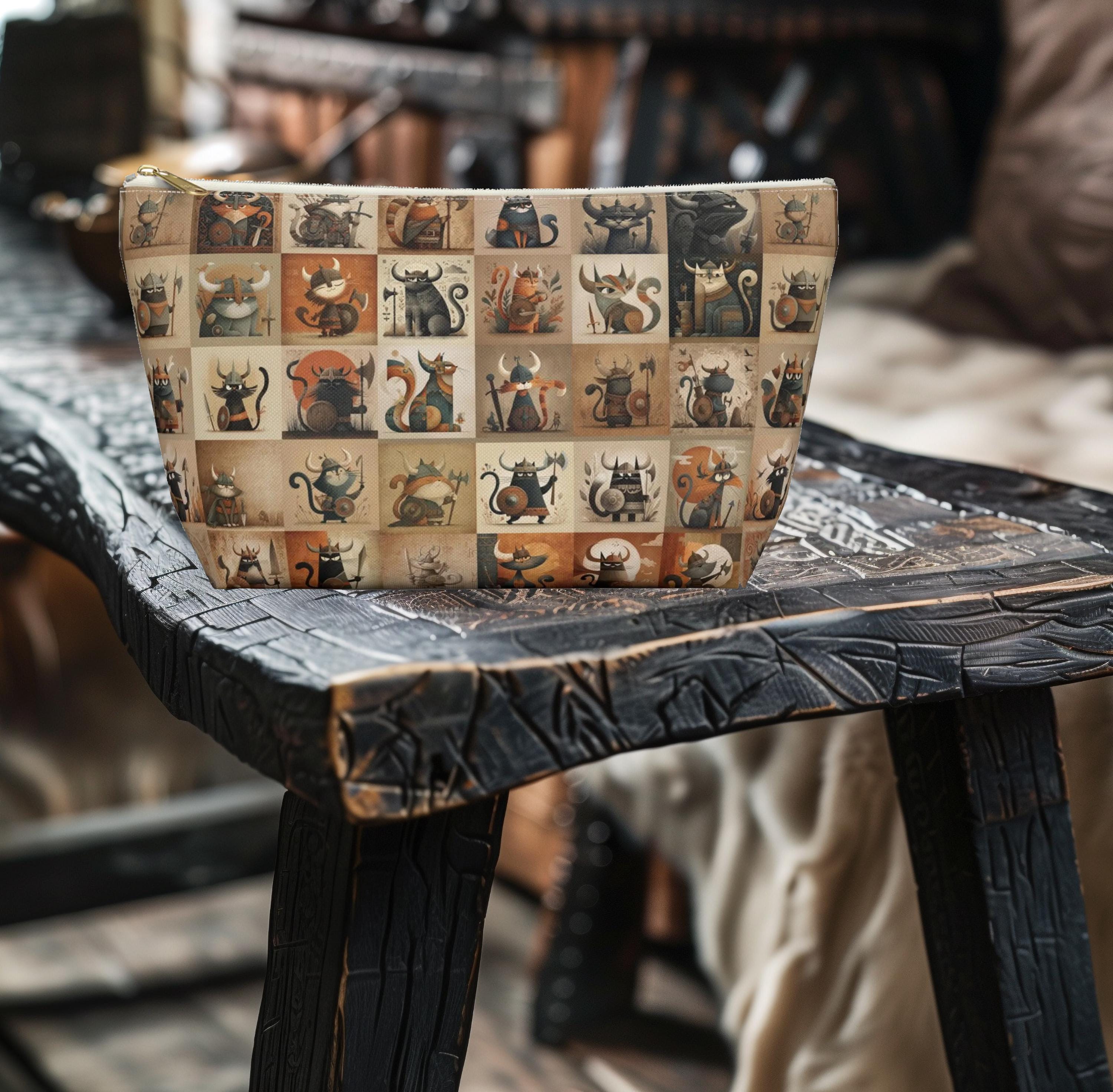 Kawaii Viking Cats Makeup and Accessory Pouch