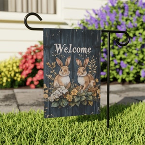Cute Garden Banner - Home Garden Flag - Outdoor Patio Decor - Welcome Sign for Home - Cottagecore Bunnies