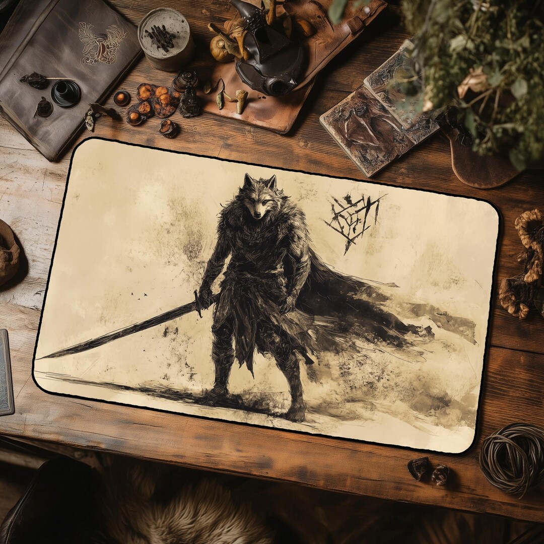 Lunar Shadowblade - Fantasy Gamer Wolf Playmat - Werewolf Playmat ...
