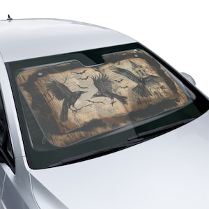 Goth Ravens and Church Car Sunshade, Windshield Shade, Car Sun Cover, Car UV Protector, Windshield Sun Shade for Cars, Trucks, SUVs
