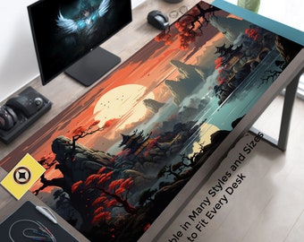Japanese Sunset Desk Mat, Japan Gaming Setup, Large Game Table Decor, Japan Computer Desk Mat, Asian Computer Mat, Asia Keyboard Mat