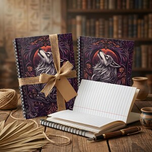 Gray Wolf and Crimson Moon - Personal Diary or Journal or Planner - Spiral Bound Notebook with 118 90gsm pages, 300gsm cover