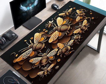 Tapete de mesa Bumble Bee Art Mousepad de abelha Mouse Pad fofo XXG Tapete de mesa com insetos XL Tapete de teclado grande Tapete de trilha adorável Mousepad da natureza