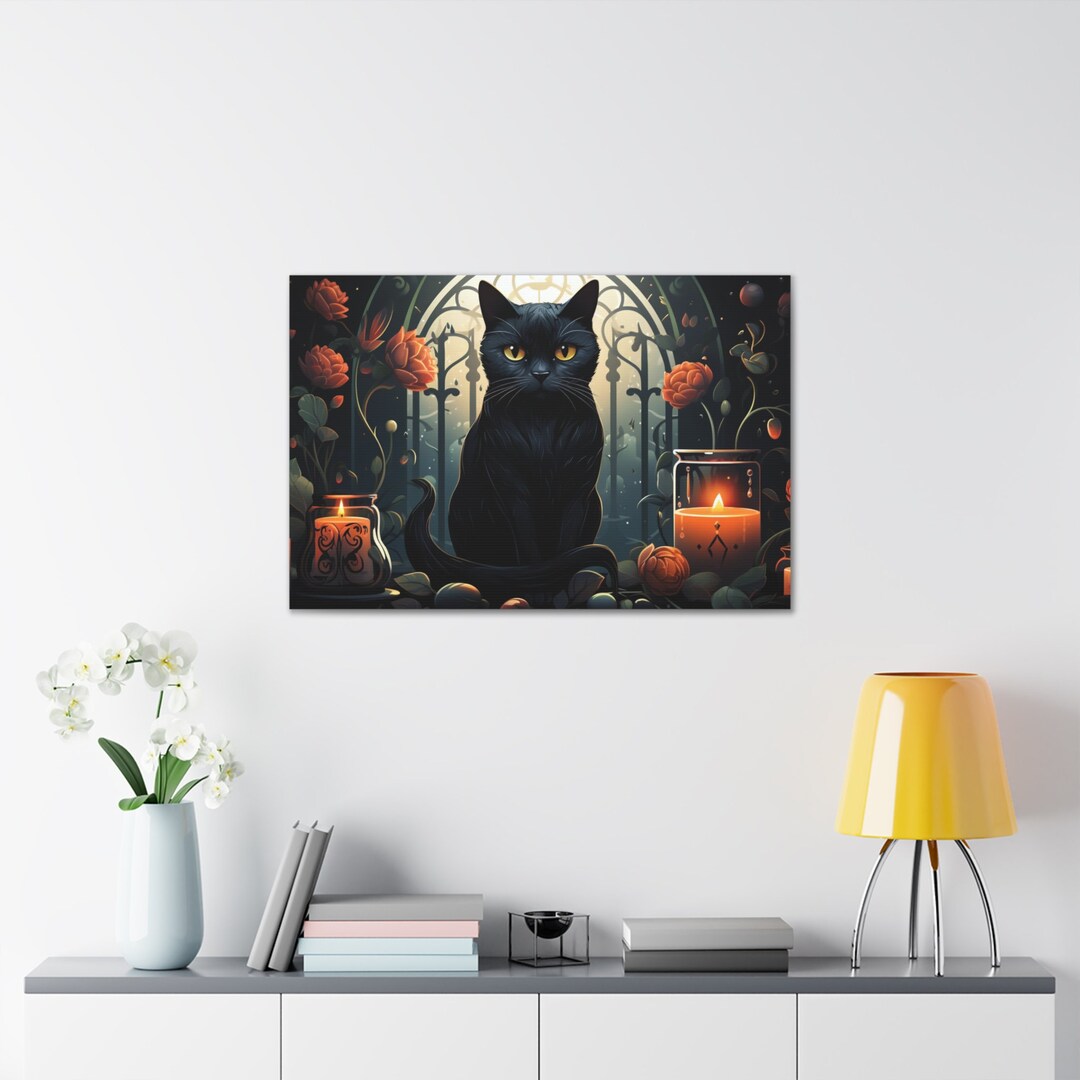 Dark Academia Style Witchy Black Cat and Candles Wall Art, Large Wall ...