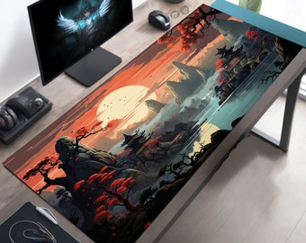 Japanese Sunset Desk Mat, Japan Gaming Setup, Large Game Table Decor, Japan Computer Desk Mat, Asian Computer Mat, Asia Keyboard Mat