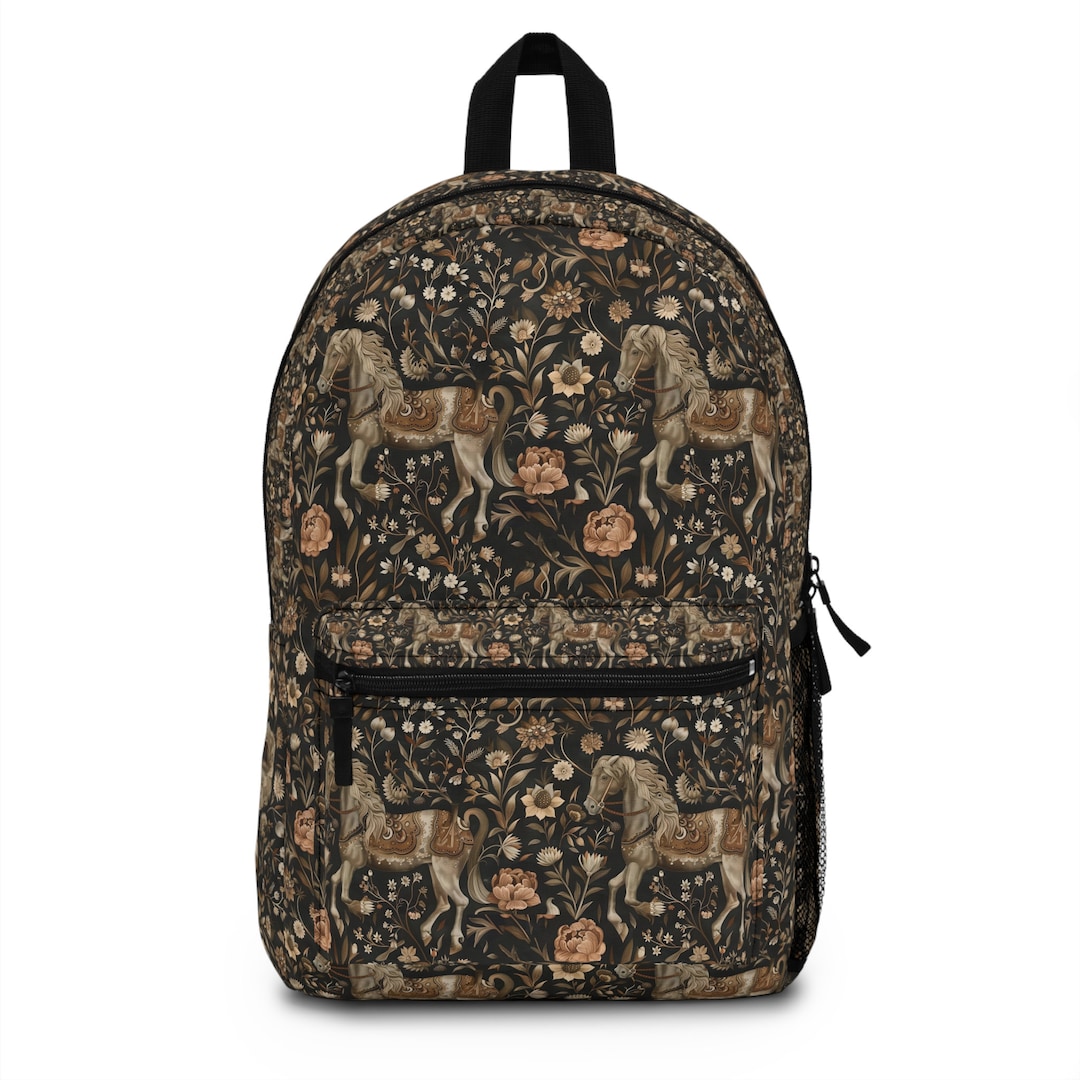 Medivel Backpack Medieval Floral Horse Backpack - Back to School Gift - Work Travel ...