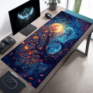 Dromerige kunst volle maan boom, gamingbureaumat, gamercadeau, kaartspelspeelkleed, TCG-speelkleed, extra groot bureauonderlegger, extra bureaumat