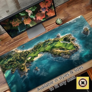 Fantasy Seaside Golf Course Desk Mat - Golf Lovers Desk Decor - Golf Themed Desk Pad Mousepad XL - Golfers Gift - Gift for Husband