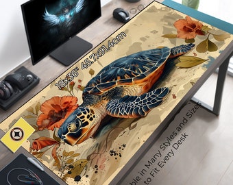 Sea Turtle on Beach Desk Pad - Sea Turtle Deskmat - Ocean Gaming Mat - Turtle Playmat TCG - Gift for Beach Lover - Beach Office Decor