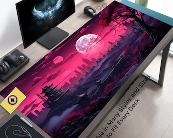 Cyberpunk Dystopia Red Sky Japan Gaming Desk Mat, Gamer Desk Decor, Extra Large Mousepad, Giant Mouse Pad, Big Mosuemat XL XXL