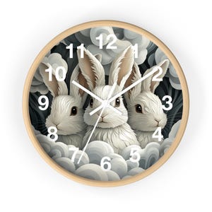 Kawaii Cute Bunnies Round Wall Clock - Office Decor - Bedroom Clock - Classroom Clock - New Home Gift - Kitchen Clock - Cute Clock