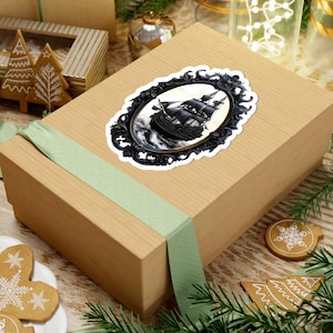 Adesivo de vinil náutico com corte de beijo - Adesivo de navio pirata de fantasia para laptops ou notebooks ou decoração - Adesivo com tema de pirata