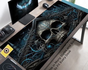 Gothic Skull Horror Playmat, Large Gaming Desk, Dark Fantasy Desk, Goth Mousepad, Skull Art Office Supplies, Macabre Desk Mat, LoFi XL XXL