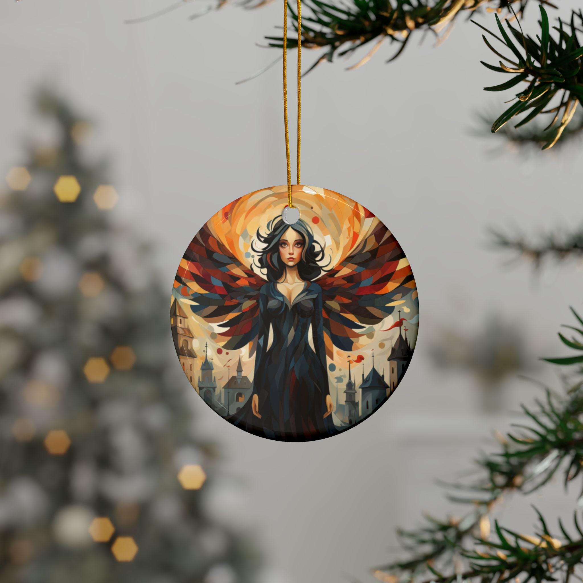 ゴシックエンジェルアートをあしらった陶器のクリスマスツリー