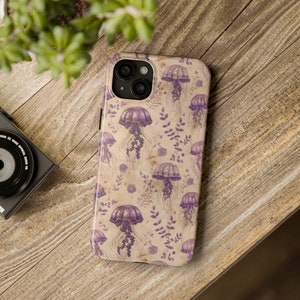 Old Style Purple Jellyfish iPhone Case, Aquatic Life iPhone Tough Case, Sea and Ocean Animal Phone Case for iPhone 15 Pro Max and More