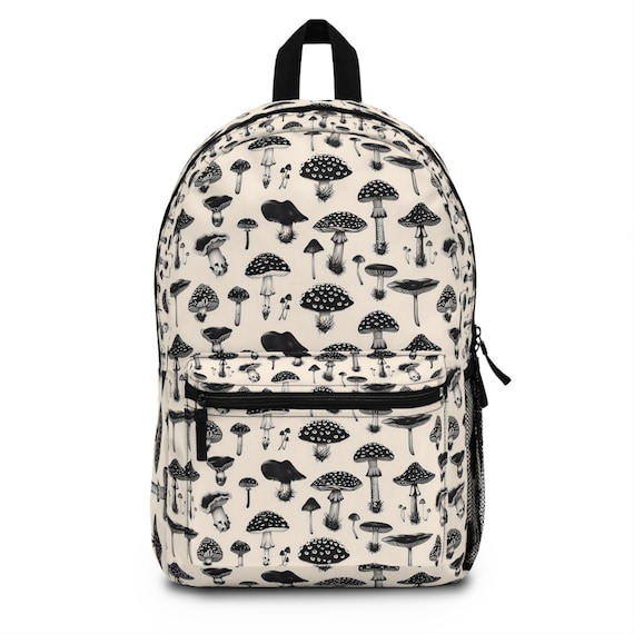 black & white mushroom moth mini backpack Restyle Gothic - Umbra Noctis Forestcore backpack in blue suede with silver floral embroidery featuring moons and stars Guild Of Calamity Cat Mushroom