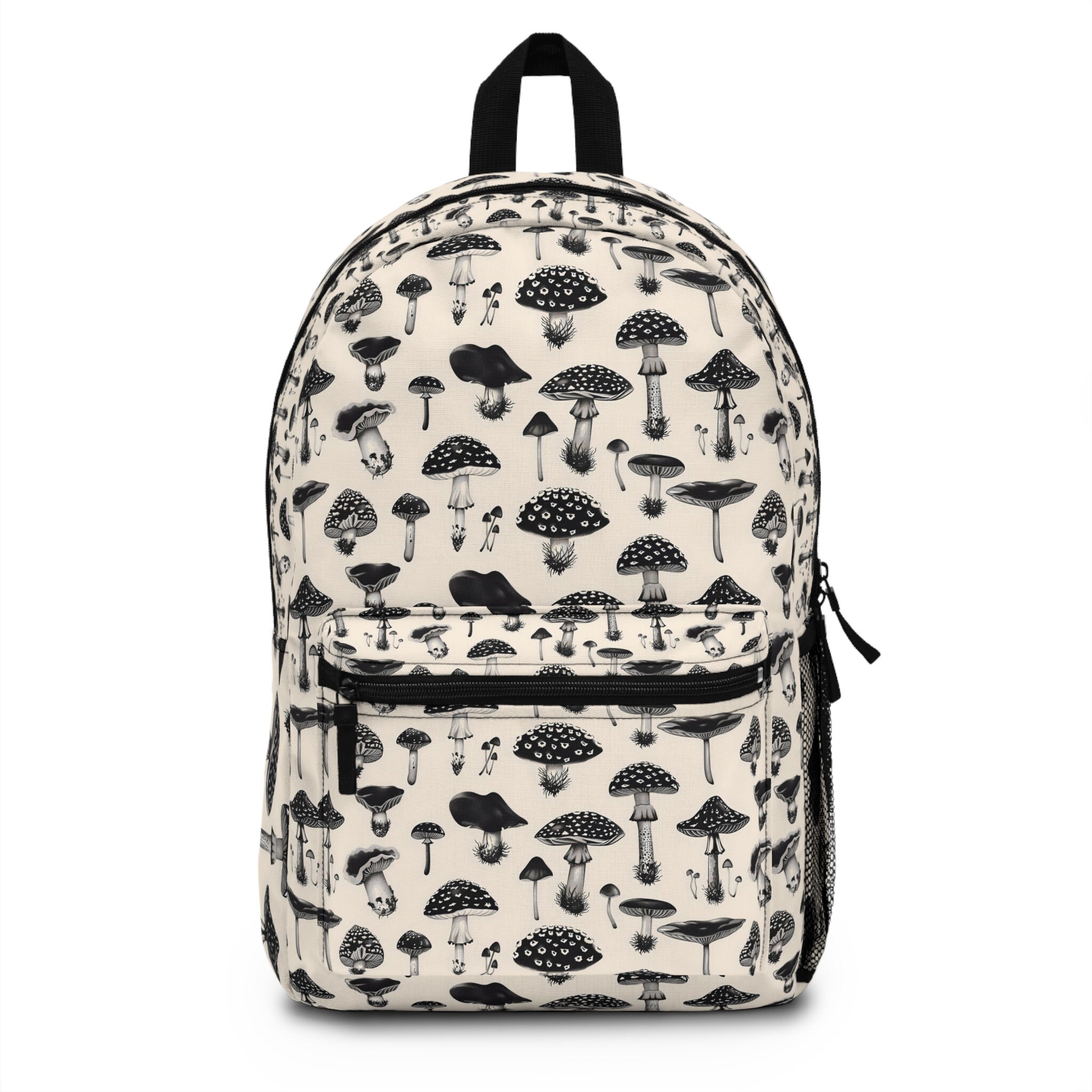 black & white mushroom moth mini backpack Cute Black Mushroom Backpack, Fungi Art Backpack, Back to School Gift, Book  Bag for College, Highschool, Middle School, Elementary School