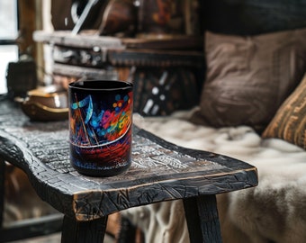 Viking Ship Coffee Mug, 15oz, Black Coffee Cup, Viking Tea Cup, Viking Coffee Mug, Nordic Coffee Mug, Norse Mug