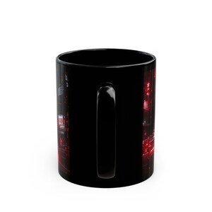 Neon Red Cyberpunk City in the Rain - Gamer Mug - Gift for Husband, Son, Dad, Boyfriend, 11oz or 15oz Black Ceramic Mug image 5