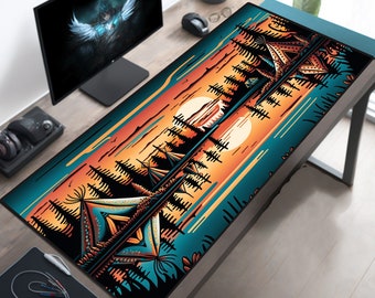 Tapis de souris amérindien Tipi Village XL, tapis de bureau esthétique