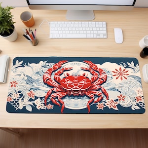 Crab Desk Mat, Sea Life Desk Pad, Ocean Mousepad, Beach Mouse Pad, Beach Office Decor, Beachy Desk Accessory, Beach Home Essential
