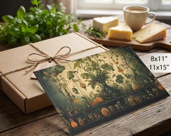 Glass Cutting Board, Witchy Botanical Plants and Potions Cute Chopping Board, Dark Academia Kitchen Decor, Veg Cutting Board