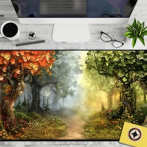 Enchanted Forest Desk Decor, Mysterious Walkway Office Accessory, Cute Desk Decor, Green Mousepad XL, Forest Mouse Pad, Large Desk Mat