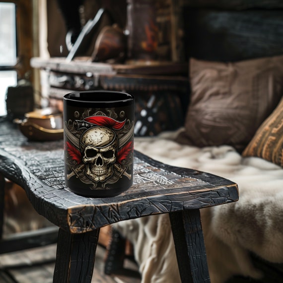 Pirate Coffee Mug, 15oz, Fantasy Coffee Mug, Skull and Crossbones Coffee Mug, Black Coffee Cup, Pirate Lovers Gift, Pirate Mug