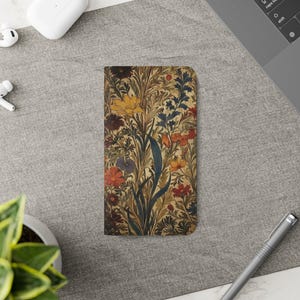 Cartera para teléfono con estética oscura inspirada en William Morris - Funda tipo folio para iPhone - Cartera para Samsung Galaxy