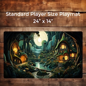 Moonlit Sylvan Hamlet - 24&quot;X14&quot; Custom Table Top Gaming Playmat ,   Playmat