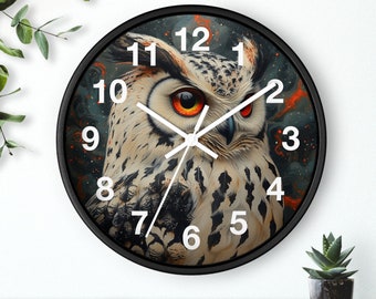 Impresionante búho arte impresión reloj de pared redondo - reloj de búho - decoración de la pared del búho - reloj de oficina - reloj de dormitorio - reloj de cocina - regalos de búho - regalo para ella