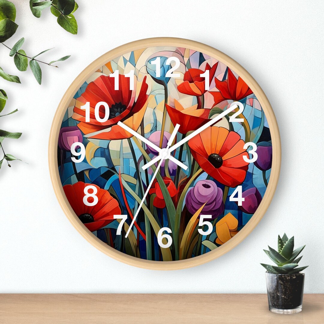 Cute and Vibrant Cubist Wildflowers Round Wall Clock - Cute Clock for ...
