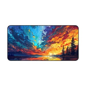 Forest and Lake Sunset Desk Mat, Cute Desk Decor, Colorful Desk Pad, Nature Mousepad, Landscape Mouse Pad, Gaming Computer Desk Pad image 6