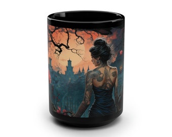 Fantasy Coffee Mug, Thorns and Roses Coffee Mug, Gothic Mug, Gothic Coffee Mug, 15oz Coffee Mug